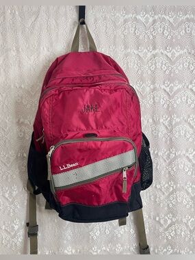 LL Bean Deluxe Oversized Book Bag BackPack Maroon/Black W/ Multiple Pockets